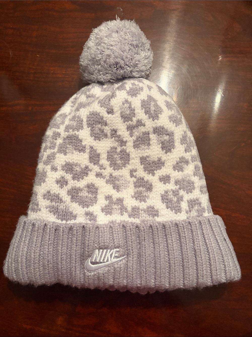 Nike Light Gray Leopard Pom Pom Beanie